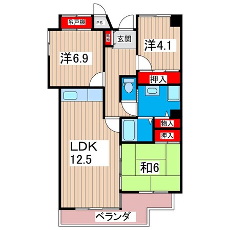 サニーヒル会瀬　２号館の物件間取画像